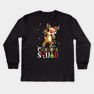 Christmas Squad Funny Xmas Dabbing Reindeer Christmas Lights Kids Long Sleeve T-Shirt